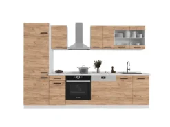 Vicco R-Line Küchenzeile Goldkraft Eiche/Weiß 300 cm AP Marmor ohne E-Geräte