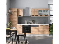 Vicco R-Line Küchenzeile Goldkraft Eiche/Weiß 300 cm AP Marmor ohne E-Geräte