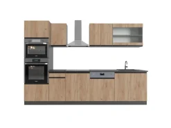 Vicco R-Line Küchenzeile Goldkraft Eiche/Anthrazit 300 cm mit Hochschrank AP Anthrazit ohne E-Geräte