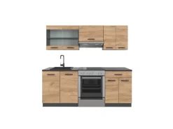 Vicco R-Line Küchenzeile Goldkraft Eiche/Anthrazit 200 cm ohne Arbeitsplatte ohne E-Geräte