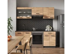 Vicco R-Line Küchenzeile Goldkraft Eiche/Anthrazit 200 cm ohne Arbeitsplatte ohne E-Geräte