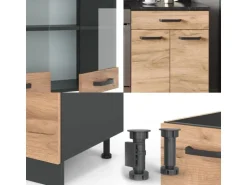 Vicco R-Line Küchenzeile Goldkraft Eiche/Anthrazit 200 cm ohne Arbeitsplatte ohne E-Geräte