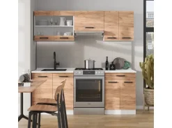 Vicco R-Line Küchenzeile Goldkraft Eiche/Weiß 200 cm AP Marmor ohne E-Geräte