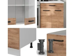 Vicco R-Line Küchenzeile Goldkraft Eiche/Weiß 200 cm AP Marmor ohne E-Geräte