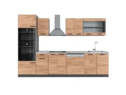 Vicco R-Line Küchenzeile Goldkraft Eiche/Anthrazit 300 cm mit HochschrankAP Marmor ohne E-Geräte