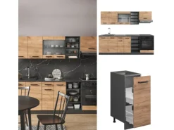 Vicco R-Line Küchenzeile Goldkraft Eiche/Anthrazit 240 cm AP Anthrazit Opt 2 ohne E-Geräte