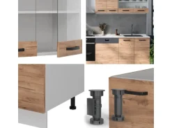 Vicco R-Line Küchenzeile Goldkraft Eiche/Weiß 300 cm AP Anthrazit ohne E-Geräte