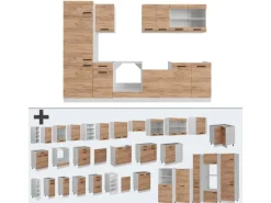 Vicco R-Line Küchenzeile Goldkraft Eiche/Weiß 300 cm AP Anthrazit ohne E-Geräte