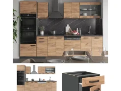 Vicco R-Line Küchenzeile Goldkraft Eiche/Anthrazit 300 cm mit HochschrankAP Eiche ohne E-Geräte