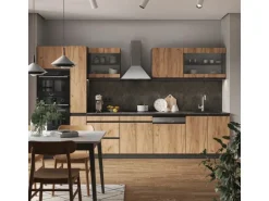 Vicco R-Line Küchenzeile Goldkraft Eiche/Anthrazit 350 cm J-Shapemit Hochschrankohne Arbeitsplatte ohne E-Geräte