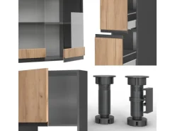 Vicco R-Line Küchenzeile Goldkraft Eiche/Anthrazit 350 cm J-Shapemit Hochschrankohne Arbeitsplatte ohne E-Geräte