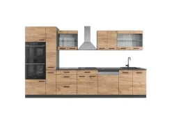 Vicco R-Line Küchenzeile Goldkraft Eiche/Anthrazit 350 cm mit Hochschrankohne Arbeitsplatte ohne E-Geräte