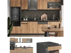 Vicco R-Line Küchenzeile Goldkraft Eiche/Anthrazit 300 cm mit HochschrankAP Eiche ohne E-Geräte