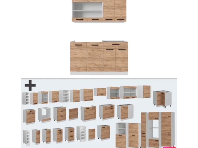 Vicco R-Line Küchenzeile Goldkraft Eiche/Weiß 140 cm AP Eiche ohne E-Geräte