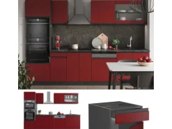 Vicco R-Line Küchenzeile Rot/Anthrazit 300 cm mit HochschrankAP Marmor ohne E-Geräte