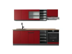 Vicco R-Line Küchenzeile Rot/Anthrazit 240 cm AP Eiche ohne E-Geräte