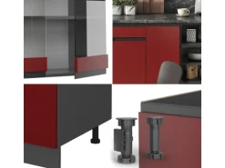 Vicco R-Line Küchenzeile Rot/Anthrazit 240 cm AP Eiche ohne E-Geräte