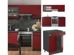 Vicco R-Line Küchenzeile Rot/Anthrazit 200 cm AP Anthrazit ohne E-Geräte