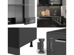 Vicco R-Line Küchenzeile Schwarz Hochglanz/Anthrazit 300 cm AP Eiche ohne E-Geräte