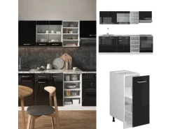 Vicco R-Line Küchenzeile Schwarz Hochglanz/Weiß 240 cm ohne Arbeitsplatte ohne E-Geräte