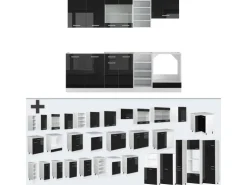 Vicco R-Line Küchenzeile Schwarz Hochglanz/Weiß 240 cm ohne Arbeitsplatte ohne E-Geräte