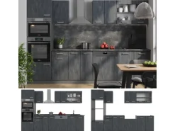 Vicco R-Line Küchenzeile Schwarz Beton/Anthrazit 300 cm AP Eiche ohne E-Geräte