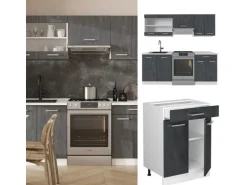 Vicco R-Line Küchenzeile Schwarz Beton/Weiß 200 cm AP Eiche ohne E-Geräte