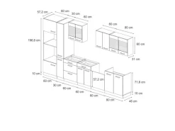 Vicco R-Line Küchenzeile Schwarz-Eiche Hochglanz/Goldkraft Eiche 350 cm mit HochschrankAP Marmor ohne E-Geräte