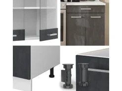Vicco R-Line Küchenzeile Schwarz Beton/Weiß 200 cm AP Marmor ohne E-Geräte