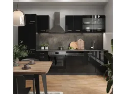 Vicco R-Line Küchenzeile Schwarz Hochglanz/Anthrazit 300 cm AP Marmor ohne E-Geräte