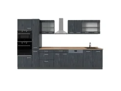 Vicco R-Line Küchenzeile Schwarz Beton/Anthrazit 350 cm AP Eiche ohne E-Geräte