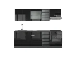 Vicco R-Line Küchenzeile Schwarz Hochglanz/Anthrazit 240 cm ohne Arbeitsplatte ohne E-Geräte