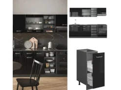 Vicco R-Line Küchenzeile Schwarz Hochglanz/Anthrazit 240 cm ohne Arbeitsplatte ohne E-Geräte