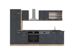 Vicco R-Line Küchenzeile Schwarz Beton/Goldkraft Eiche 300 cm AP Anthrazit ohne E-Geräte