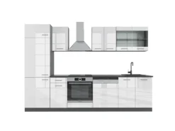 Vicco R-Line Küchenzeile Weiß Hochglanz/Anthrazit 300 cm AP Anthrazit ohne E-Geräte