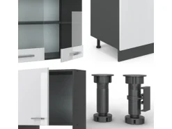 Vicco R-Line Küchenzeile Weiß Hochglanz/Anthrazit 300 cm mit HochschrankAP Marmor ohne E-Geräte