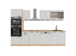 Vicco R-Line Küchenzeile Weiß Landhaus/Goldkraft Eiche 300 cm mit HochschrankAP Eiche ohne E-Geräte