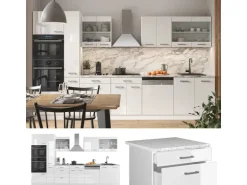 Vicco R-Line Küchenzeile Weiß Hochglanz/Weiß 350 cm mit HochschrankAP Eiche ohne E-Geräte