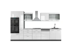 Vicco R-Line Küchenzeile Weiß Hochglanz/Anthrazit 350 cm mit HochschrankAP Marmor ohne E-Geräte