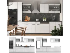 Vicco R-Line Küchenzeile Weiß Hochglanz/Anthrazit 350 cm mit HochschrankAP Marmor ohne E-Geräte