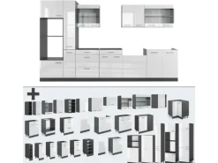 Vicco R-Line Küchenzeile Weiß Hochglanz/Anthrazit 350 cm mit HochschrankAP Marmor ohne E-Geräte