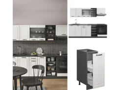 Vicco R-Line Küchenzeile Weiß Landhaus/Anthrazit 240 cm AP Eiche ohne E-Geräte