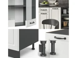 Vicco R-Line Küchenzeile Weiß Landhaus/Anthrazit 240 cm AP Eiche ohne E-Geräte