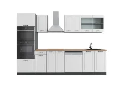 Vicco R-Line Küchenzeile Weiß Landhaus/Anthrazit 300 cm mit HochschrankAP Eiche ohne E-Geräte