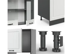 Vicco R-Line Küchenzeile Weiß Landhaus/Anthrazit 300 cm mit HochschrankAP Eiche ohne E-Geräte