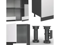 Vicco R-Line Küchenzeile Weiß/Anthrazit 300 cm mit HochschrankAP Eiche ohne E-Geräte