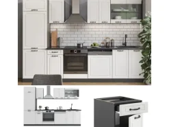 Vicco R-Line Küchenzeile Weiß Landhaus/Anthrazit 300 cm AP Eiche ohne E-Geräte