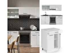 Vicco R-Line Küchenzeile Weiß Hochglanz/Weiß 200 cm ohne Arbeitsplatte ohne E-Geräte