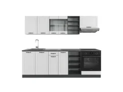 Vicco R-Line Küchenzeile Weiß Landhaus/Anthrazit 240 cm ohne Arbeitsplatte ohne E-Geräte