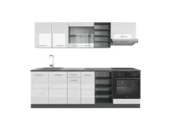 Vicco R-Line Küchenzeile Weiß Hochglanz/Anthrazit 240 cm ohne Arbeitsplatte ohne E-Geräte